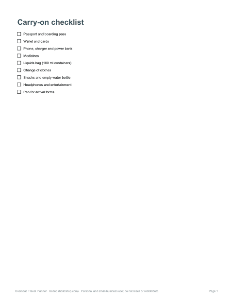 Preview of the first page of Carry-on checklist