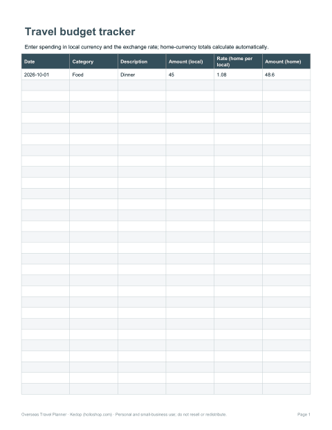 Preview of the first page of Budget tracker (XLSX)