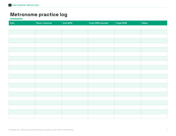 Preview of Printable Metronome Practice Log